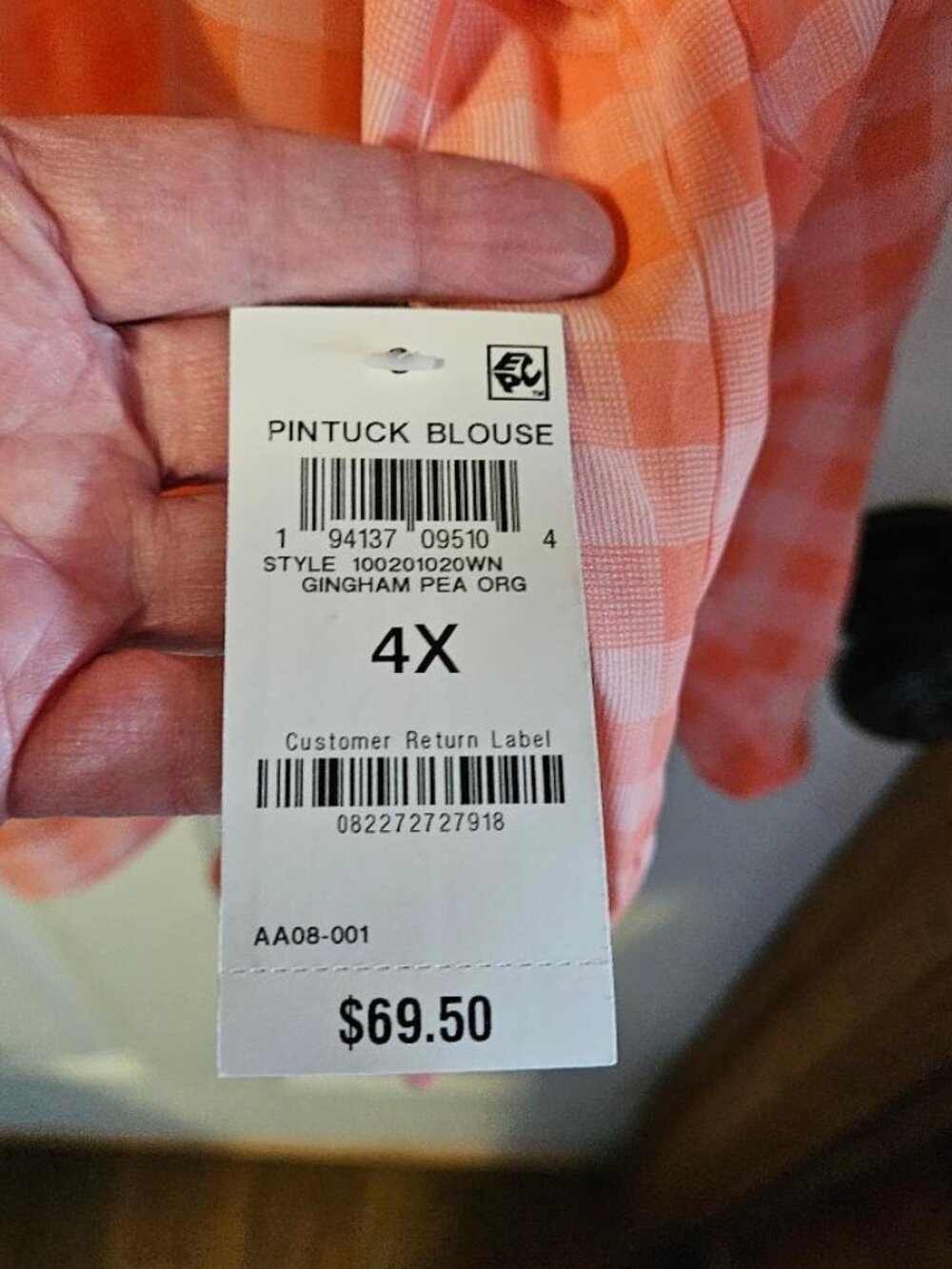 Share Macys Style & Co Gingham Pintuck Blouse Women's 4X(26/28) - Picture 3 of 8